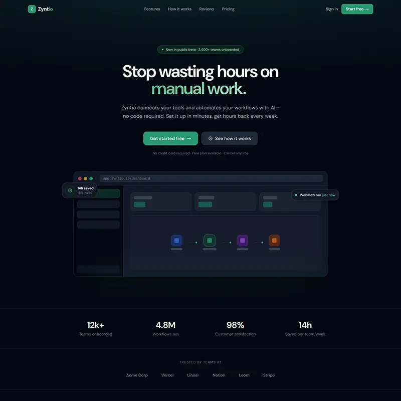 Prémium, sötét módú landing page sablon az AI és SaaS szoftverednek